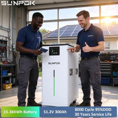 SUNPOK 15KWh Lithium Battery Pack 51.2V 10kw Lifepo4 Battery 300Ah 48V Energy Storage Battery Household Solar System