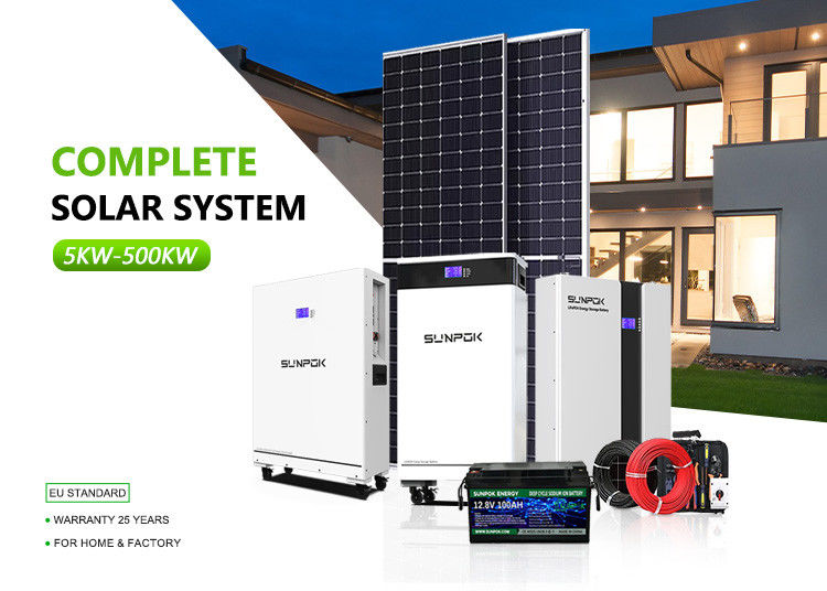 হাইব্রিড ইনভার্টার সোলার সিস্টেম 10kw 50kw 500kw লিথিয়াম আয়ন ব্যাটারি ছাদ মাউন্ট হোম ব্যবহার