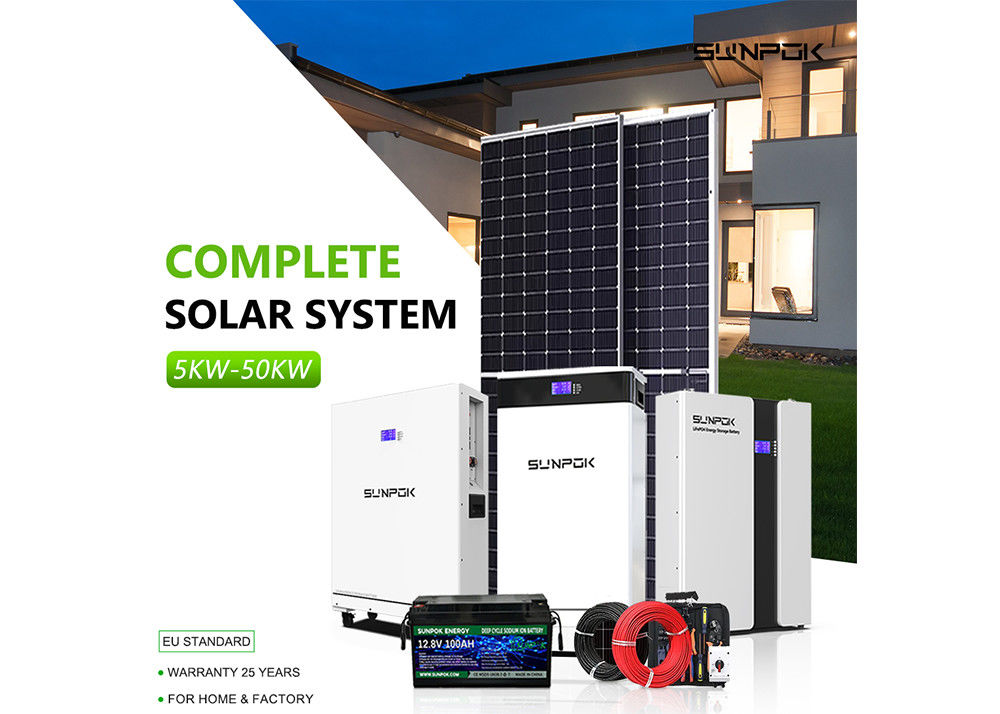 অফ গ্রিড ফোটোভোলটাইক সৌর শক্তি সিস্টেম 5Kw 10Kw 12Kw সম্পূর্ণ হাইব্রিড সৌর শক্তি সিস্টেম কিট হোম জন্য