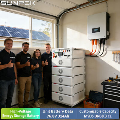 সানপোক হাই ভোল্টেজ 76.8V 24KWH 314ah র্যাক মাউন্ট করা ব্যাটারি এইচভি লাইফপো 4 সৌর লিথিয়াম ব্যাটারি আবাসিক শক্তি সঞ্চয় সিস্টেম