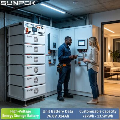 SUNPOK LiFePO4 লিথিয়াম আয়ন এইচভি ব্যাটারি 24kWh র্যাক মাউন্ট 76.8V 314Ah অফ গ্রিড শক্তি সঞ্চয় ব্যাটারি সি & আই জন্য
