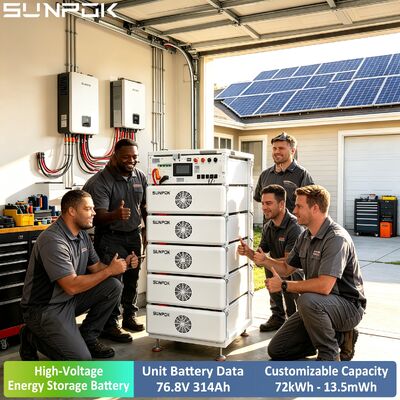সানপোক অফ গ্রিড পাওয়ার সিস্টেম 192kWh LiFePO4 ব্যাটারি ব্যাংক 102.4V 314Ah 50kW হাইব্রিড ইনভার্টার 6 কনফিগ